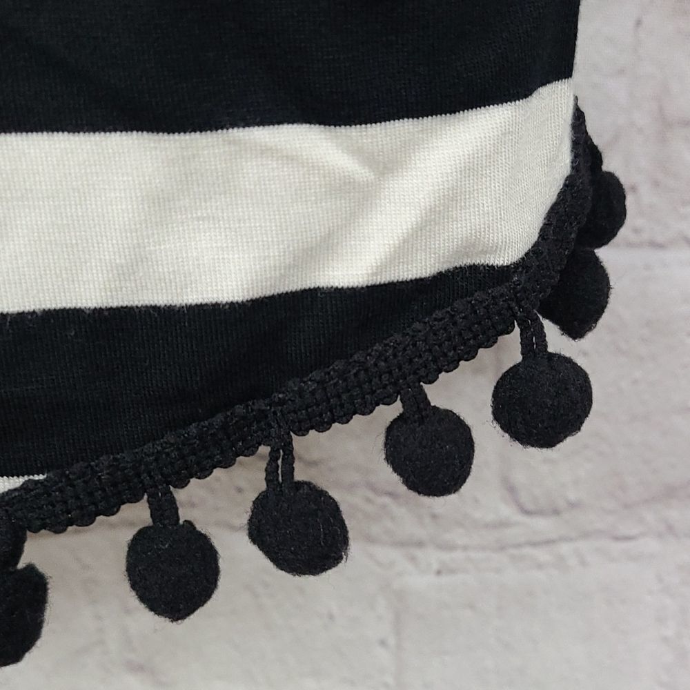 Black White Stripe Top Large Cable & Gauge Pom Detail Soft Luxe Chic Dolman Tee - Picture 3 of 10